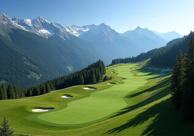 Panorama des Golfplatzes Alpenblick mit alpiner Kulisse
